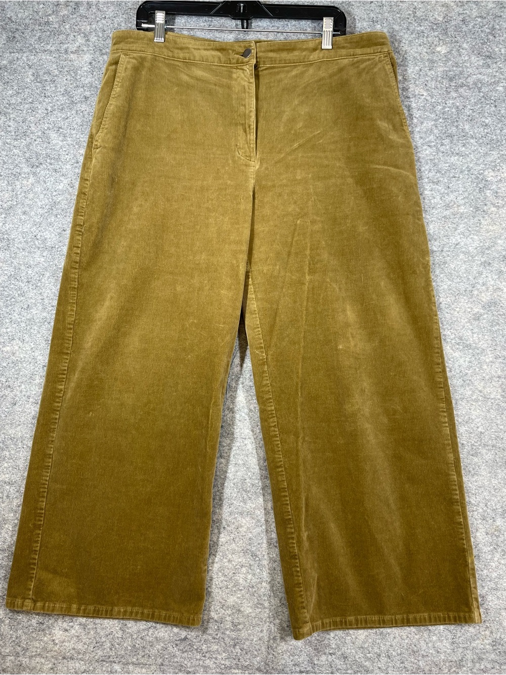 Eileen Fisher Mustard Olive Corduroy Wide Leg Pants XL Organic Cotton Lagenlook